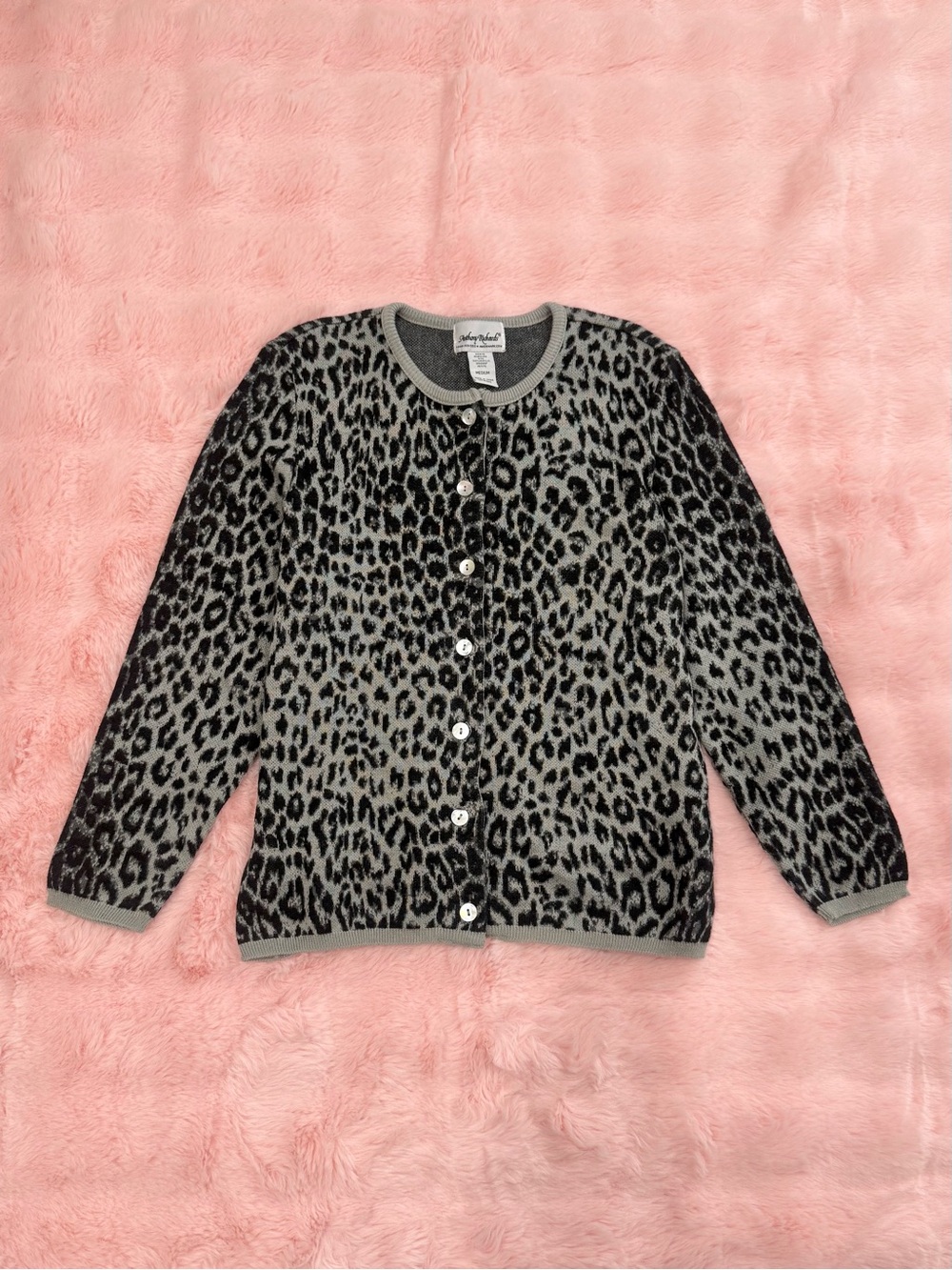 Vintage Anthony Richards Grey & Black Leopard Cardigan